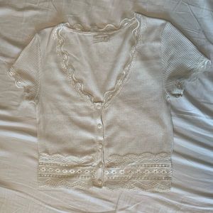 Urban Outfitters Darcy lace trim button-up crop top